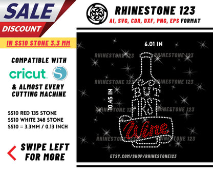 But First Wine Rhinestone Template for Cricut rhinestone template material rhinestone SS10 Instant Download File svg eps png dxf ai cdr