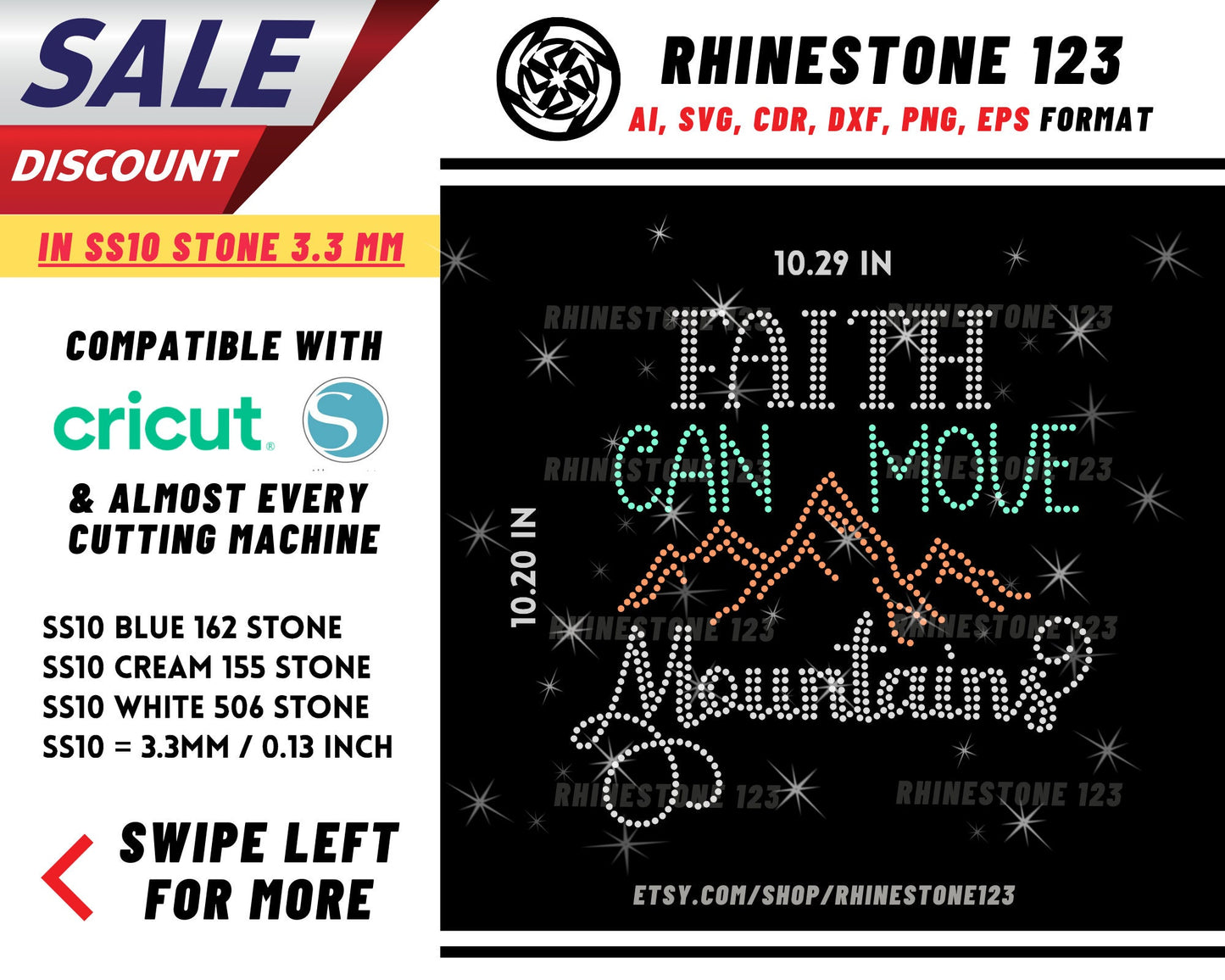 Faith Can Move Mountains Rhinestone Template, Rhinestone SVG, cricut, silhouette, Rhinestone File for SS10, PNG, AI, cdr, dxf, eps