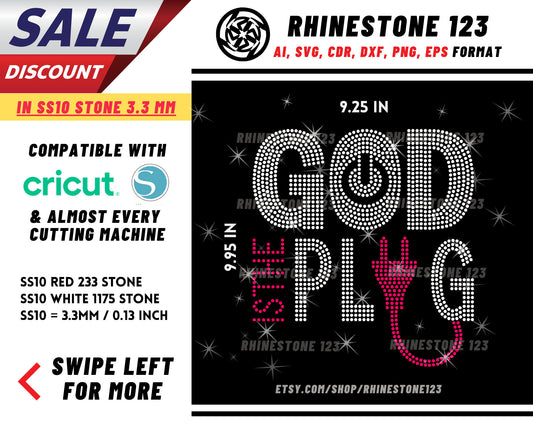 God Is The Plug Rhinestone Template, Rhinestone SVG, cricut, silhouette, Rhinestone File for SS10, PNG, AI, cdr, dxf, eps