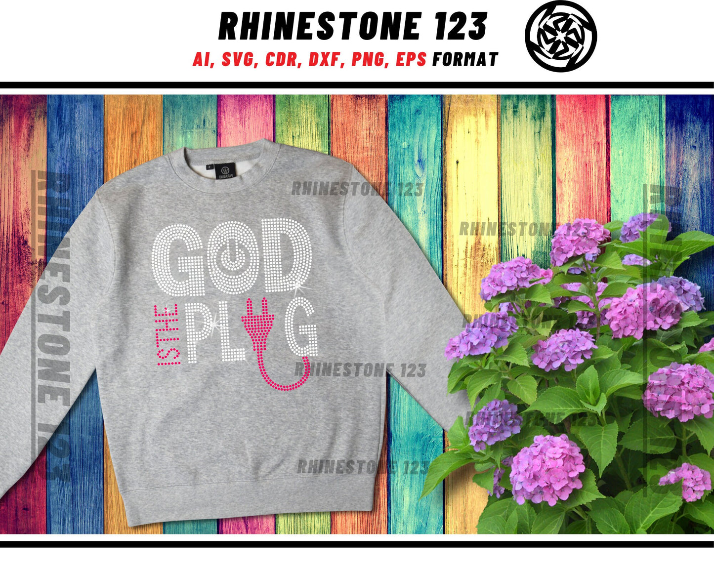 God Is The Plug Rhinestone Template, Rhinestone SVG, cricut, silhouette, Rhinestone File for SS10, PNG, AI, cdr, dxf, eps