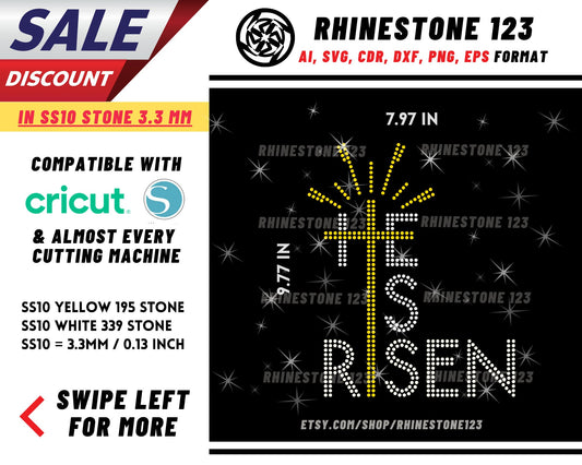 He is Risen Rhinestone Template, Rhinestone SVG, cricut, silhouette, Rhinestone File for SS10, PNG, AI, cdr, dxf, eps