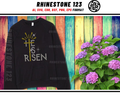 He is Risen Rhinestone Template, Rhinestone SVG, cricut, silhouette, Rhinestone File for SS10, PNG, AI, cdr, dxf, eps