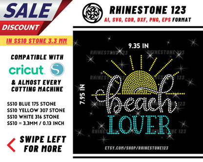 Beach Lover Rhinestone Template, Rhinestone File for SS10, Rhinestone SVG, cricut, silhouette, PNG, AI, cdr, dxf, eps