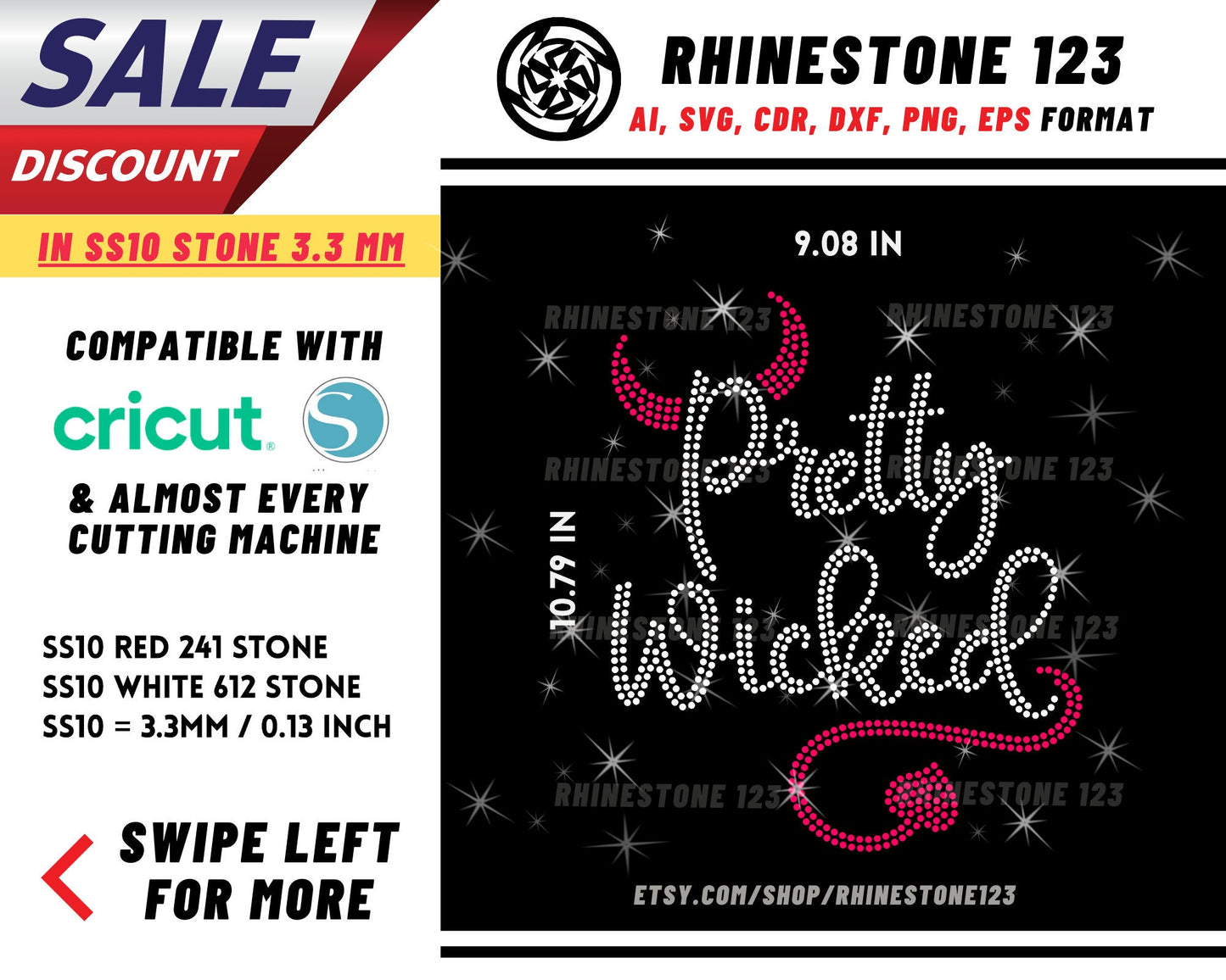 Pretty Wicked Rhinestone Template for Cricut rhinestone template material rhinestone SS10 Instant Download File svg eps png dxf ai cdr