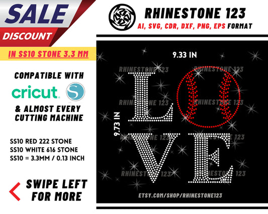 Love Softball Rhinestone Template, cricut, silhouette, Rhinestone SVG, Rhinestone File for SS10, PNG, AI, cdr, dxf, eps