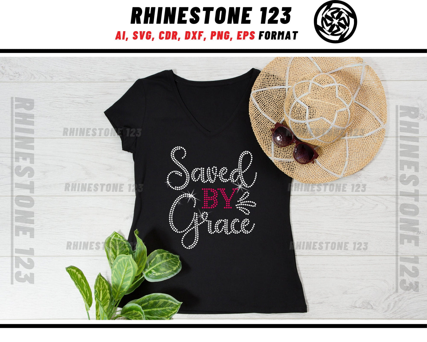 Saved By Grace Rhinestone Template, cricut, silhouette, Rhinestone SVG, Rhinestone File for SS10, PNG, AI, cdr, dxf, eps