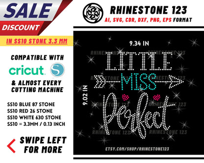 Little Miss Perfect Rhinestone Template, Rhinestone File for SS10, Rhinestone SVG, cricut, silhouette, PNG, AI, cdr, dxf, eps