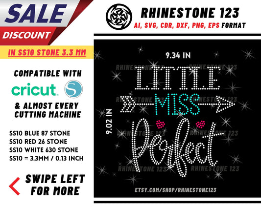 Little Miss Perfect Rhinestone Template, Rhinestone File for SS10, Rhinestone SVG, cricut, silhouette, PNG, AI, cdr, dxf, eps