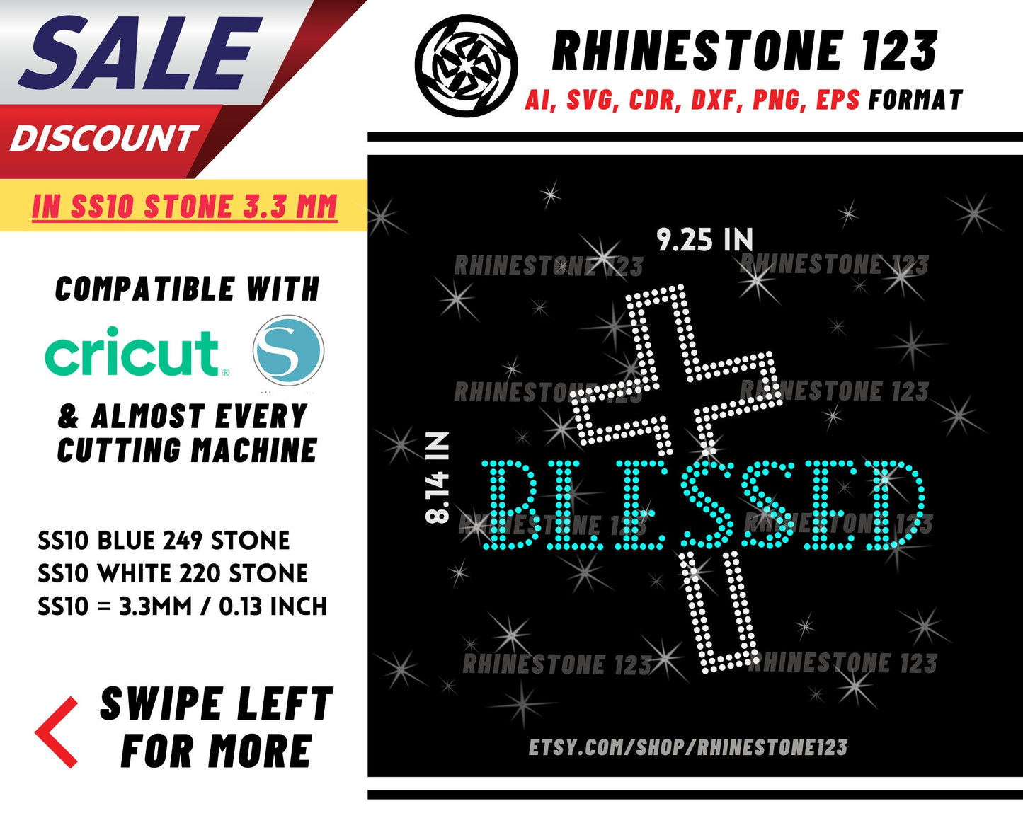 Christ Cross Blessed Rhinestone Template, Rhinestone SVG, cricut, silhouette, Rhinestone File for SS10, PNG, AI, cdr, dxf, eps