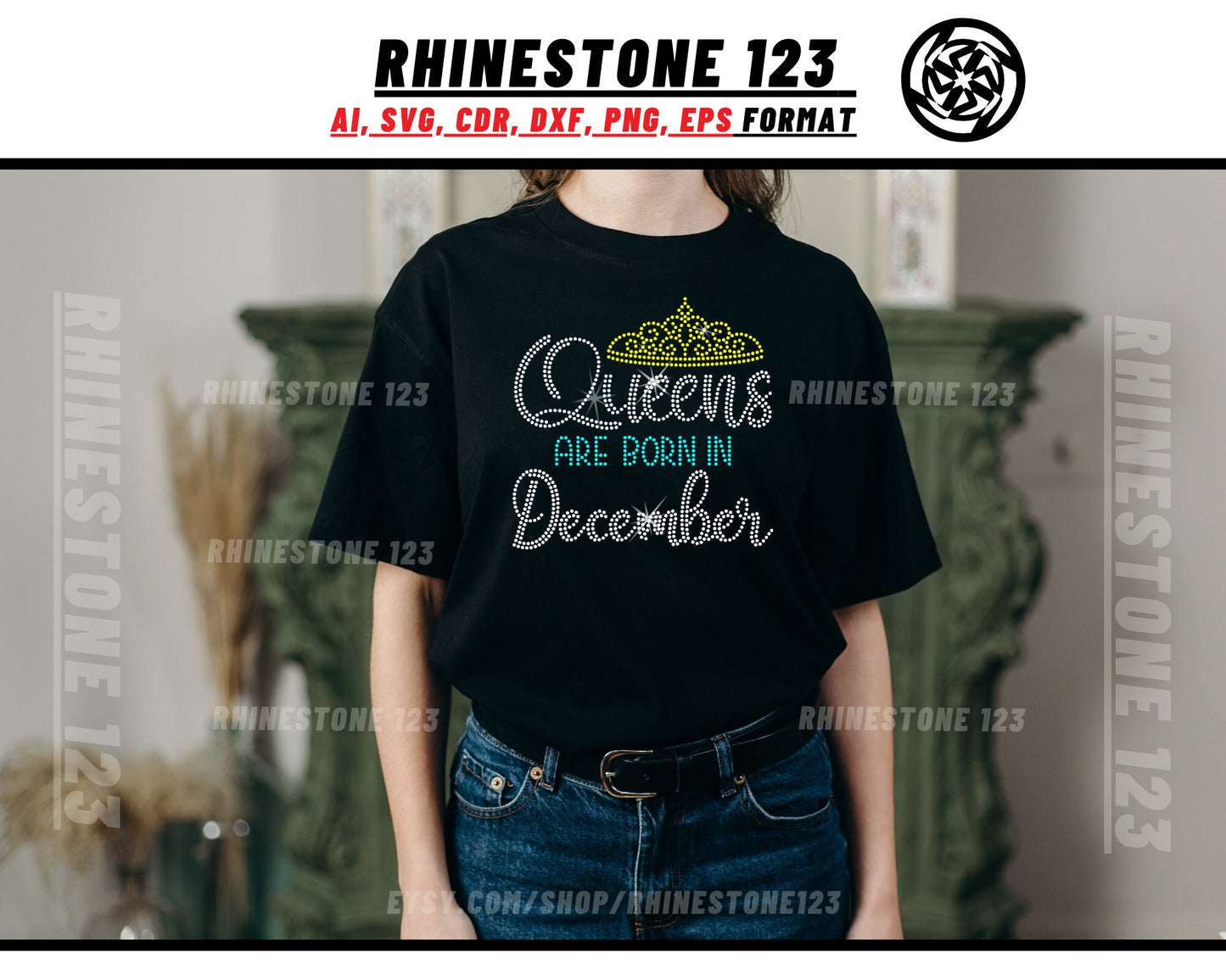 Queens are born in December Rhinestone Template, cricut, silhouette, Rhinestone SVG, Rhinestone File for SS10, PNG, AI, cdr, dxf, eps