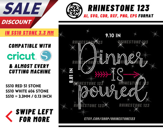 Dinner Is Poured Rhinestone Template, cricut, silhouette, Rhinestone SVG, Rhinestone File for SS10, PNG, AI, cdr, dxf, eps