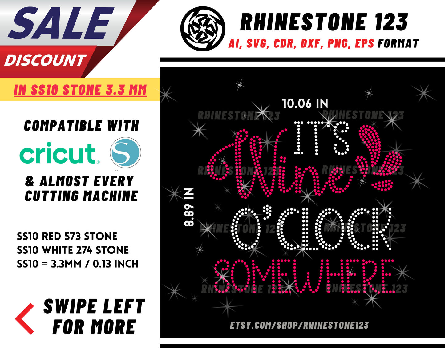 Its Wine Oclock Somewhere Rhinestone Template for Cricut rhinestone template material rhinestone SS10 Instant Download File svg png dxf ai