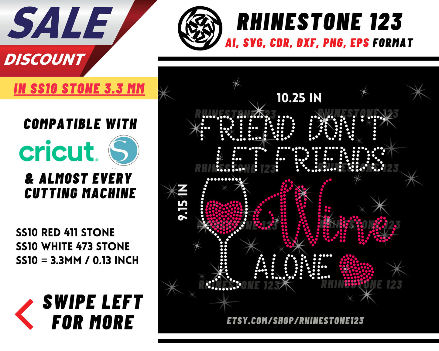 Friends Dont Let Friends Wine Alone Rhinestone Template for Cricut rhinestone template material rhinestone SS10 File svg eps png dxf ai cdr