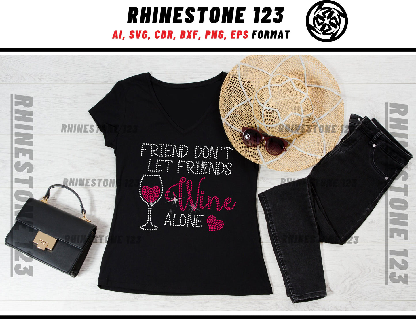 Friends Dont Let Friends Wine Alone Rhinestone Template for Cricut rhinestone template material rhinestone SS10 File svg eps png dxf ai cdr