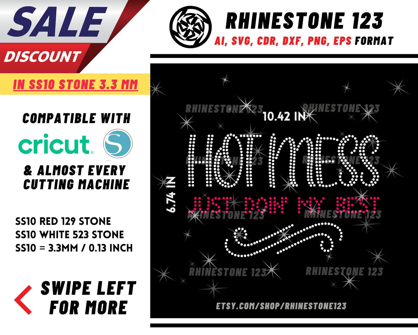 Hotmess Just Doing My Best Rhinestone Template, Rhinestone File for SS10, Rhinestone SVG, cricut, silhouette, PNG, AI, cdr, dxf, eps