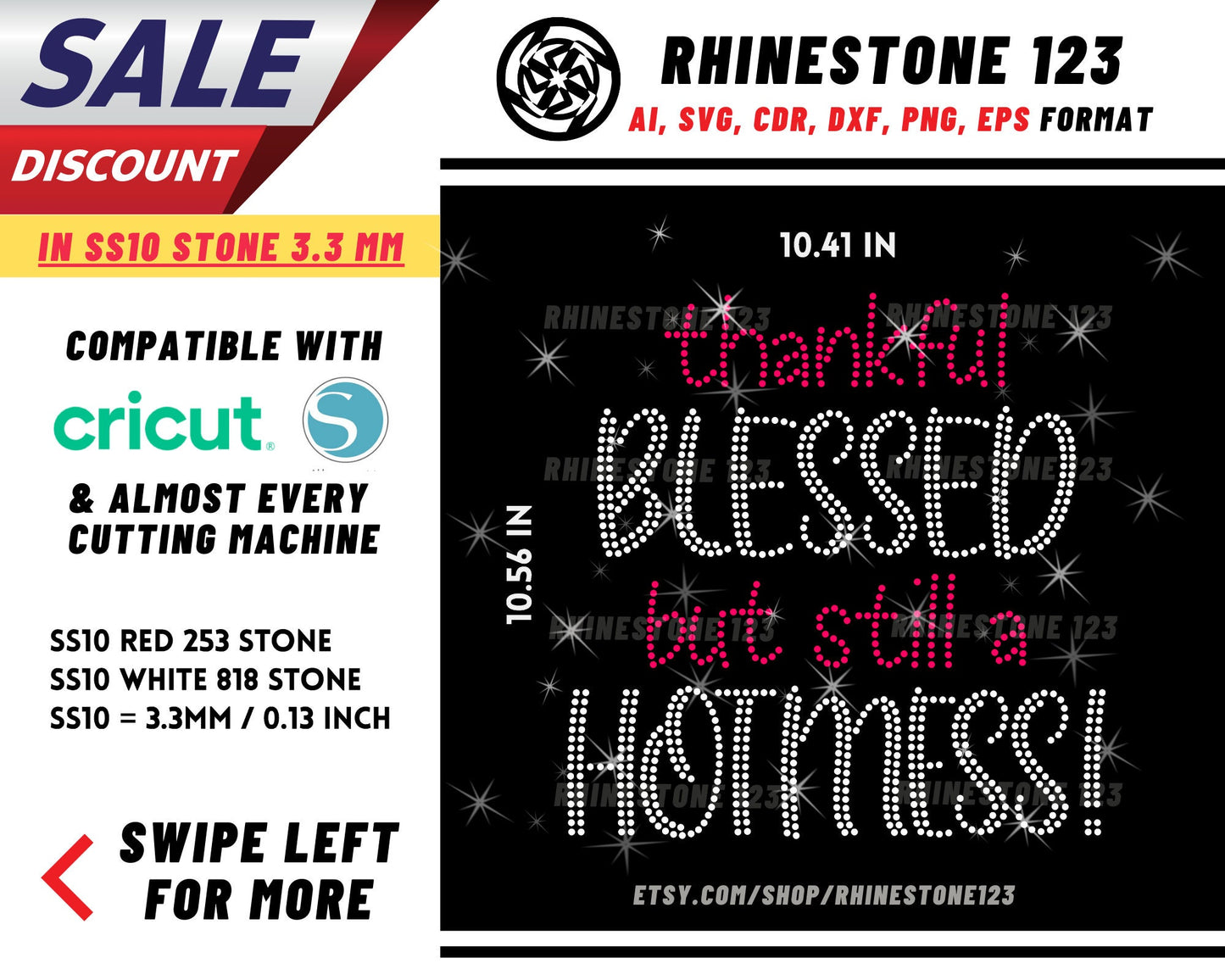 Thankful Blessed But Still A Hotmess Rhinestone Template, Rhinestone SVG, cricut, silhouette, Rhinestone File for SS10, PNG, AI, cdr, dxf