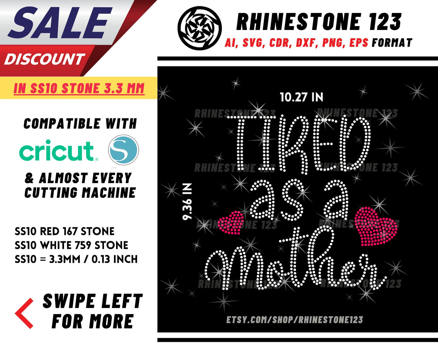 Tired As A Mother Rhinestone Template, Rhinestone SVG, cricut, silhouette, Rhinestone File for SS10, PNG, AI, cdr, dxf, eps