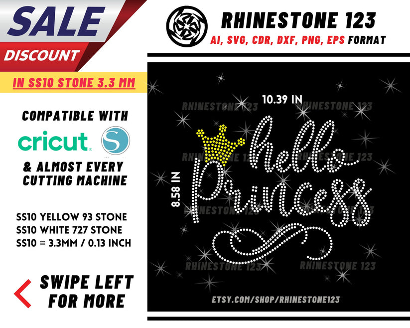 Hello Princess Rhinestone Template, Rhinestone File for SS10, Rhinesto ...