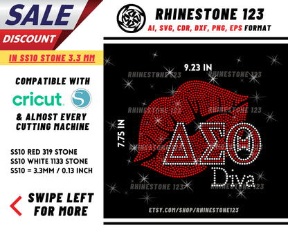 Delta Sigma Theta Lips Rhinestone Template for Cricut rhinestone template material rhinestone SS10 Download File svg png dxf ai cdr sorority