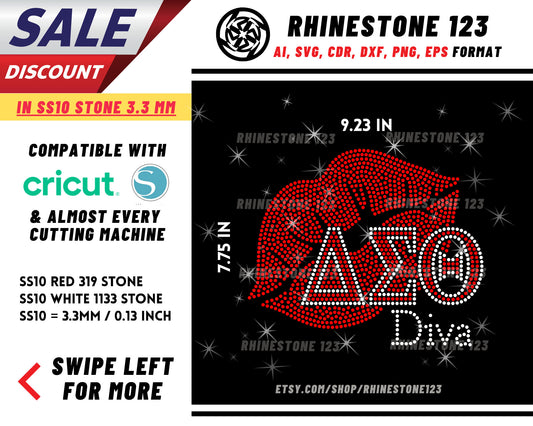 Delta Sigma Theta Lips Rhinestone Template for Cricut rhinestone template material rhinestone SS10 Download File svg png dxf ai cdr sorority