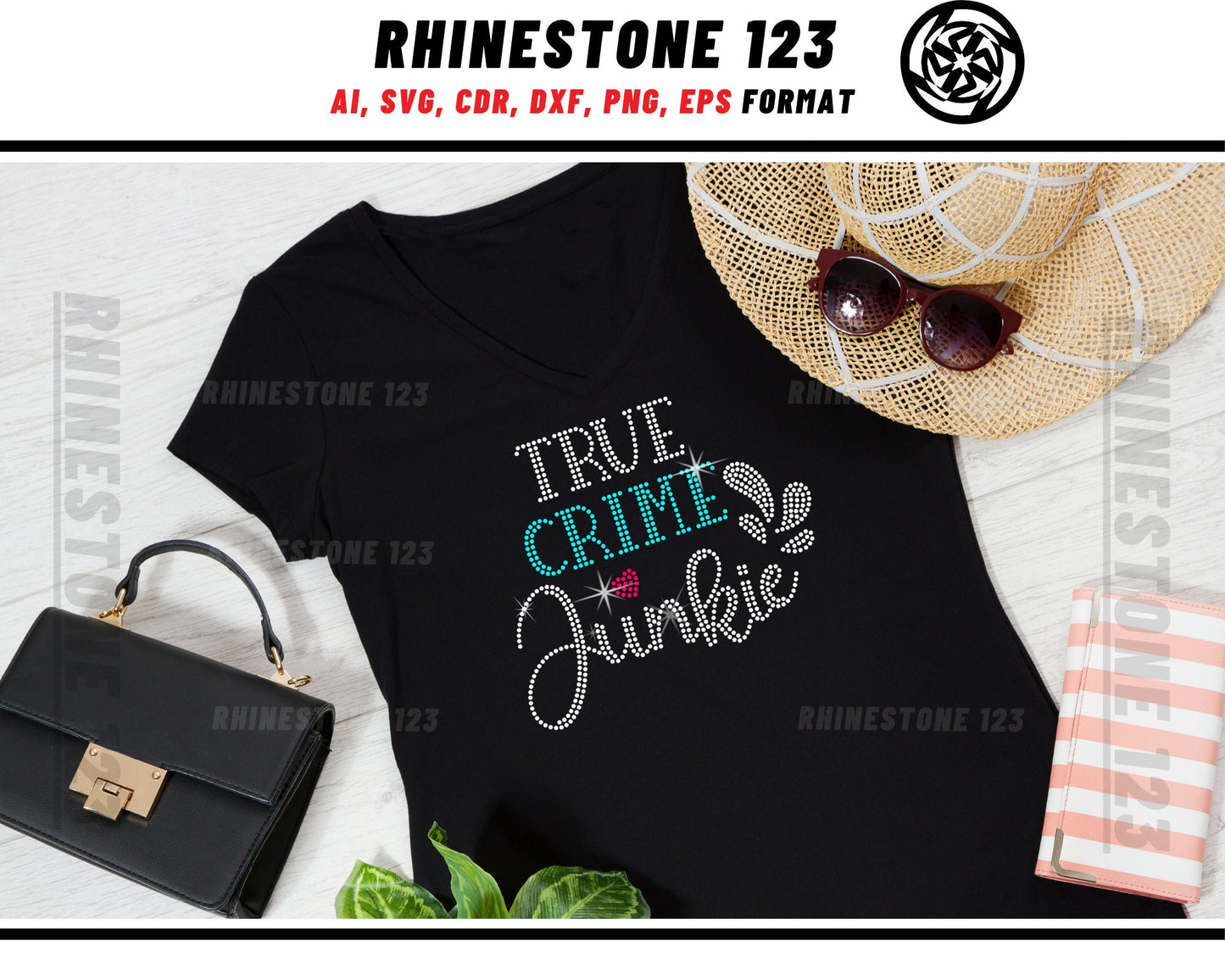 True Crime Junkie Rhinestone Template, Rhinestone File for SS10, Rhinestone SVG, cricut, silhouette, PNG, AI, cdr, dxf, eps