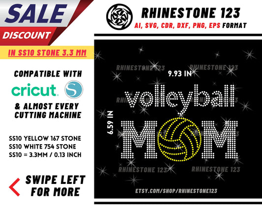 Volleyball Mom Rhinestone Template, Rhinestone File for SS10, Rhinestone SVG, cricut, silhouette, PNG, AI, cdr, dxf, eps