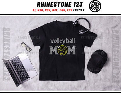 Volleyball Mom Rhinestone Template, Rhinestone File for SS10, Rhinestone SVG, cricut, silhouette, PNG, AI, cdr, dxf, eps