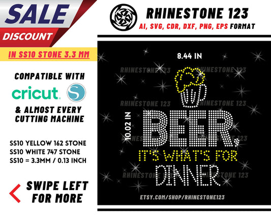 Beer, its What's For Dinner Rhinestone Template, cricut, silhouette, Rhinestone SVG, Rhinestone File for SS10, PNG, AI, cdr, dxf, eps