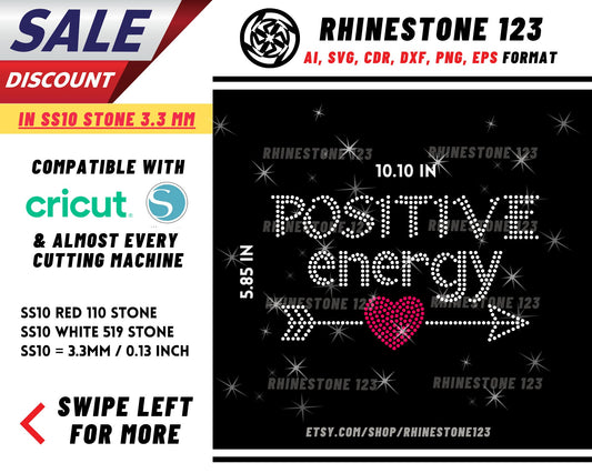 Positive Energy Rhinestone Template, Rhinestone File for SS10, Rhinestone SVG, cricut, silhouette, PNG, AI, cdr, dxf, eps