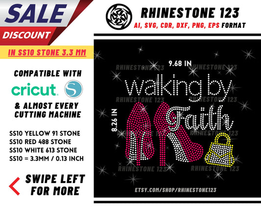 Walking by Faith Rhinestone Template, Rhinestone File for SS10, Rhinestone SVG, cricut, silhouette, PNG, AI, cdr, dxf, eps