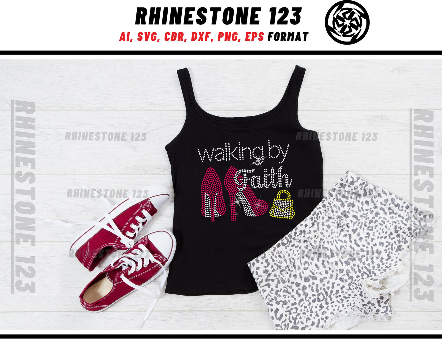 Walking by Faith Rhinestone Template, Rhinestone File for SS10, Rhinestone SVG, cricut, silhouette, PNG, AI, cdr, dxf, eps