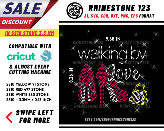 Walking by Love Rhinestone Template, Rhinestone File for SS10, Rhinestone SVG, cricut, silhouette, PNG, AI, cdr, dxf, eps