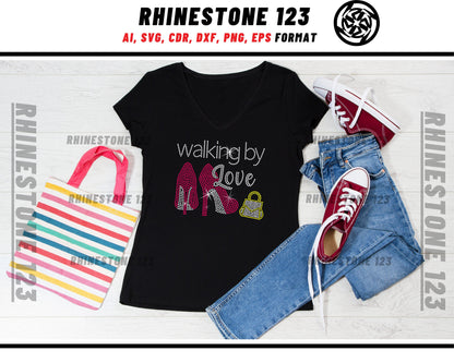 Walking by Love Rhinestone Template, Rhinestone File for SS10, Rhinestone SVG, cricut, silhouette, PNG, AI, cdr, dxf, eps
