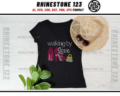 Walking by Love Rhinestone Template, Rhinestone File for SS10, Rhinestone SVG, cricut, silhouette, PNG, AI, cdr, dxf, eps