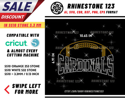 Cardinals Football Rhinestone Template, cricut, silhouette, Rhinestone SVG, Rhinestone File for SS10, PNG, AI, cdr, dxf, eps