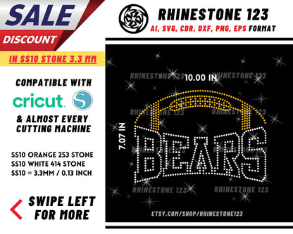 Bears Football Rhinestone Template, cricut, silhouette, Rhinestone SVG, Rhinestone File for SS10, PNG, AI, cdr, dxf, eps