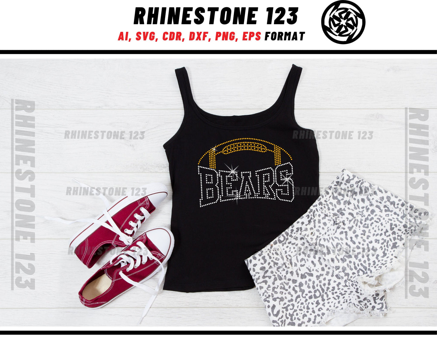 Bears Football Rhinestone Template, cricut, silhouette, Rhinestone SVG, Rhinestone File for SS10, PNG, AI, cdr, dxf, eps