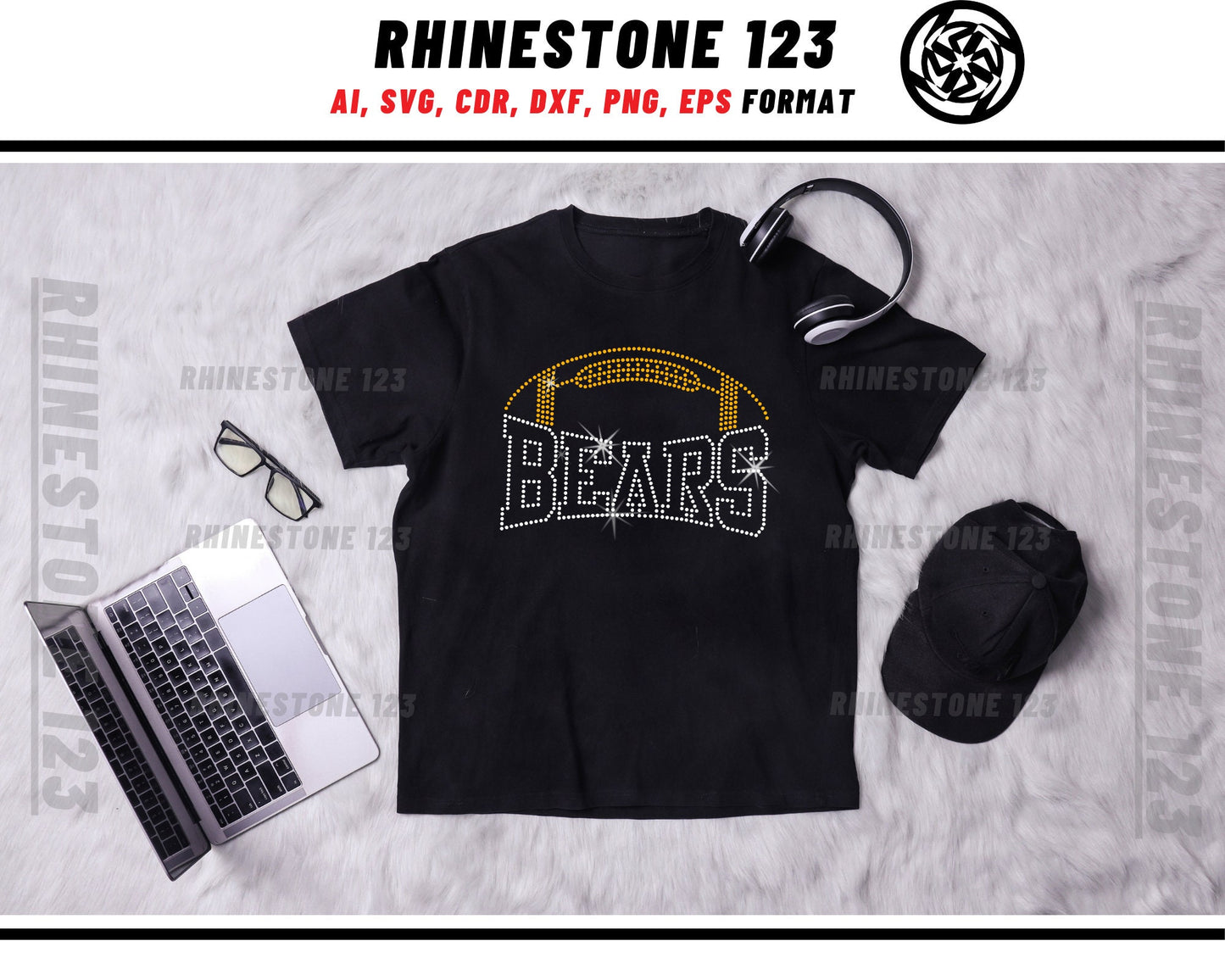 Bears Football Rhinestone Template, cricut, silhouette, Rhinestone SVG, Rhinestone File for SS10, PNG, AI, cdr, dxf, eps