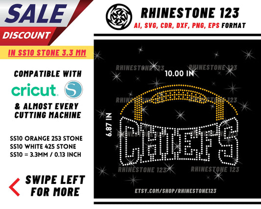 Chiefs Football Rhinestone Template, cricut, silhouette, Rhinestone SVG, Rhinestone File for SS10, PNG, AI, cdr, dxf, eps