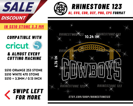 Cowboys Football Rhinestone Template, cricut, silhouette, Rhinestone SVG, Rhinestone File for SS10, PNG, AI, cdr, dxf, eps