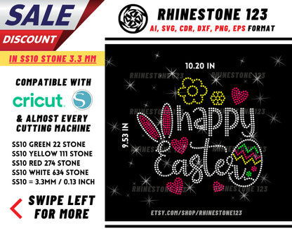 Happy Easter Rhinestone Template, Rhinestone SVG, cricut, silhouette, Rhinestone File for SS10, PNG, AI, cdr, dxf, eps