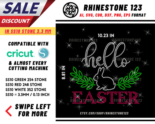 Hello Easter Rhinestone Template, Rhinestone SVG, cricut, silhouette, Rhinestone File for SS10, PNG, AI, cdr, dxf, eps