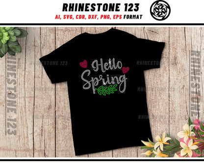 Hello Spring Rhinestone Template, Rhinestone SVG, cricut, silhouette, Rhinestone File for SS10, PNG, AI, cdr, dxf, eps