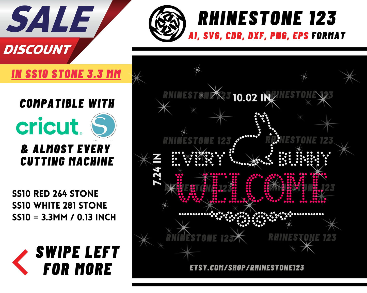 Every Bunny Welcome Rhinestone Template for Cricut rhinestone template material rhinestone SS10 Instant Download File svg eps png dxf ai cdr