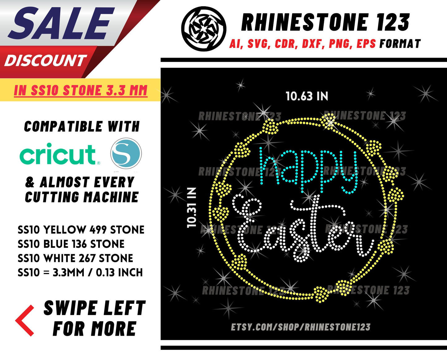 Happy Easter Rhinestone Template, cricut, silhouette, Rhinestone SVG, Rhinestone File for SS10, PNG, AI, cdr, dxf, eps