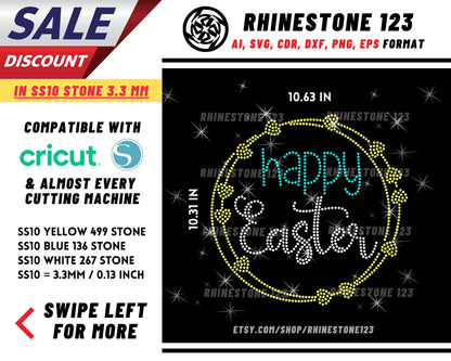 Happy Easter Rhinestone Template, cricut, silhouette, Rhinestone SVG, Rhinestone File for SS10, PNG, AI, cdr, dxf, eps