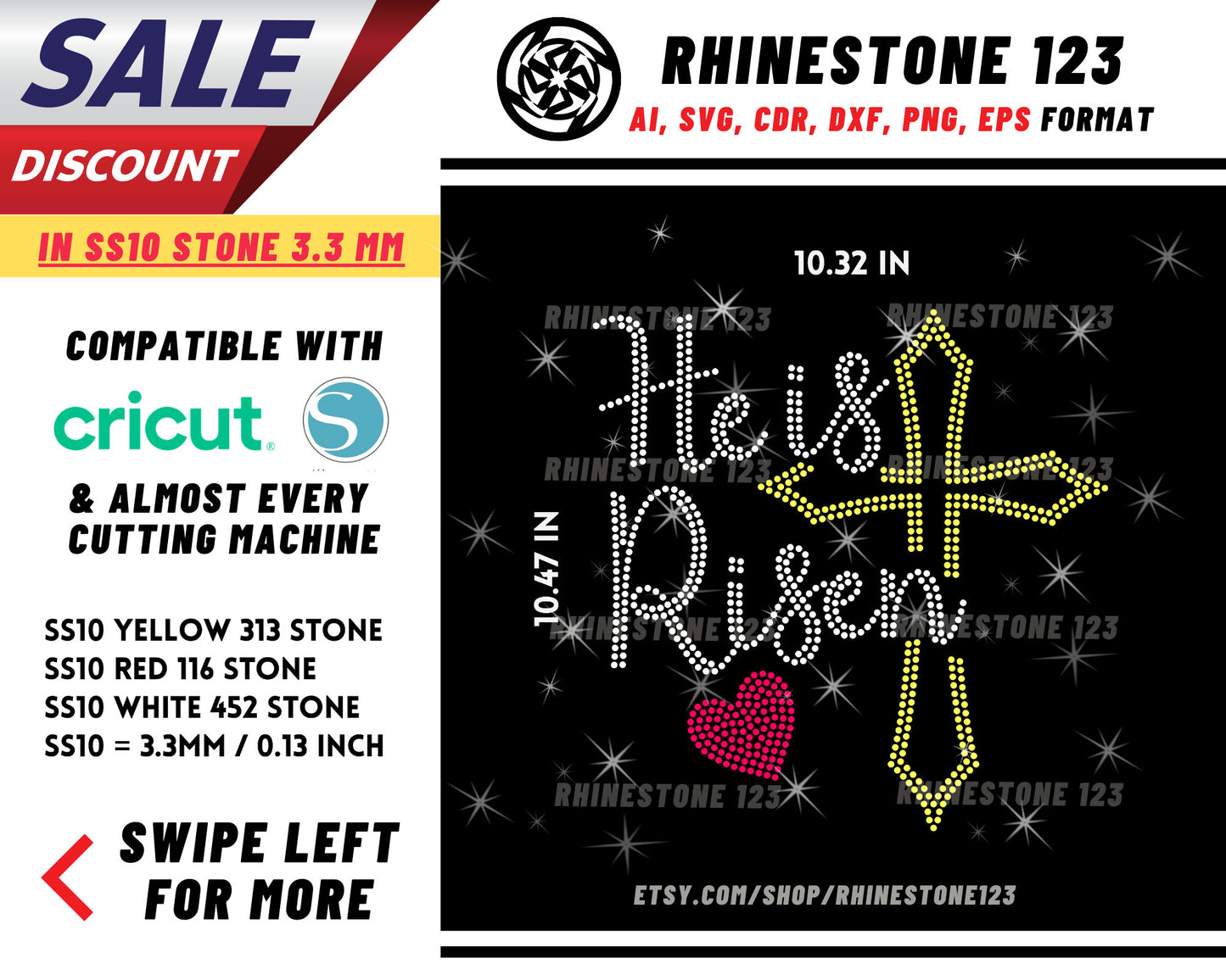 He Is Risen Rhinestone Template, cricut, silhouette, Rhinestone SVG, Rhinestone File for SS10, PNG, AI, cdr, dxf, eps