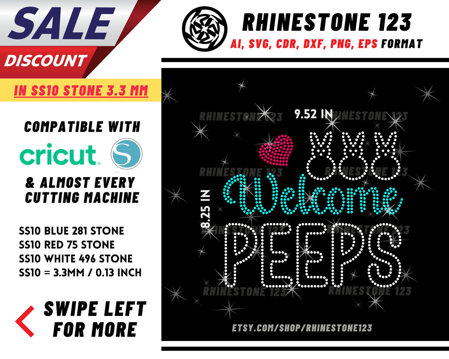 Welcome Peeps Rhinestone Template, cricut, silhouette, Rhinestone SVG, Rhinestone File for SS10, PNG, AI, cdr, dxf, eps