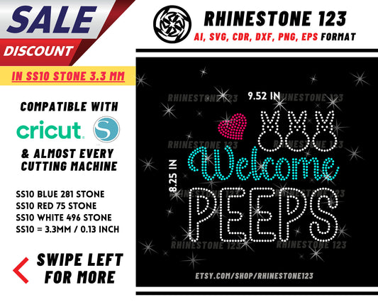 Welcome Peeps Rhinestone Template, cricut, silhouette, Rhinestone SVG, Rhinestone File for SS10, PNG, AI, cdr, dxf, eps