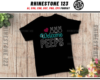 Welcome Peeps Rhinestone Template, cricut, silhouette, Rhinestone SVG, Rhinestone File for SS10, PNG, AI, cdr, dxf, eps